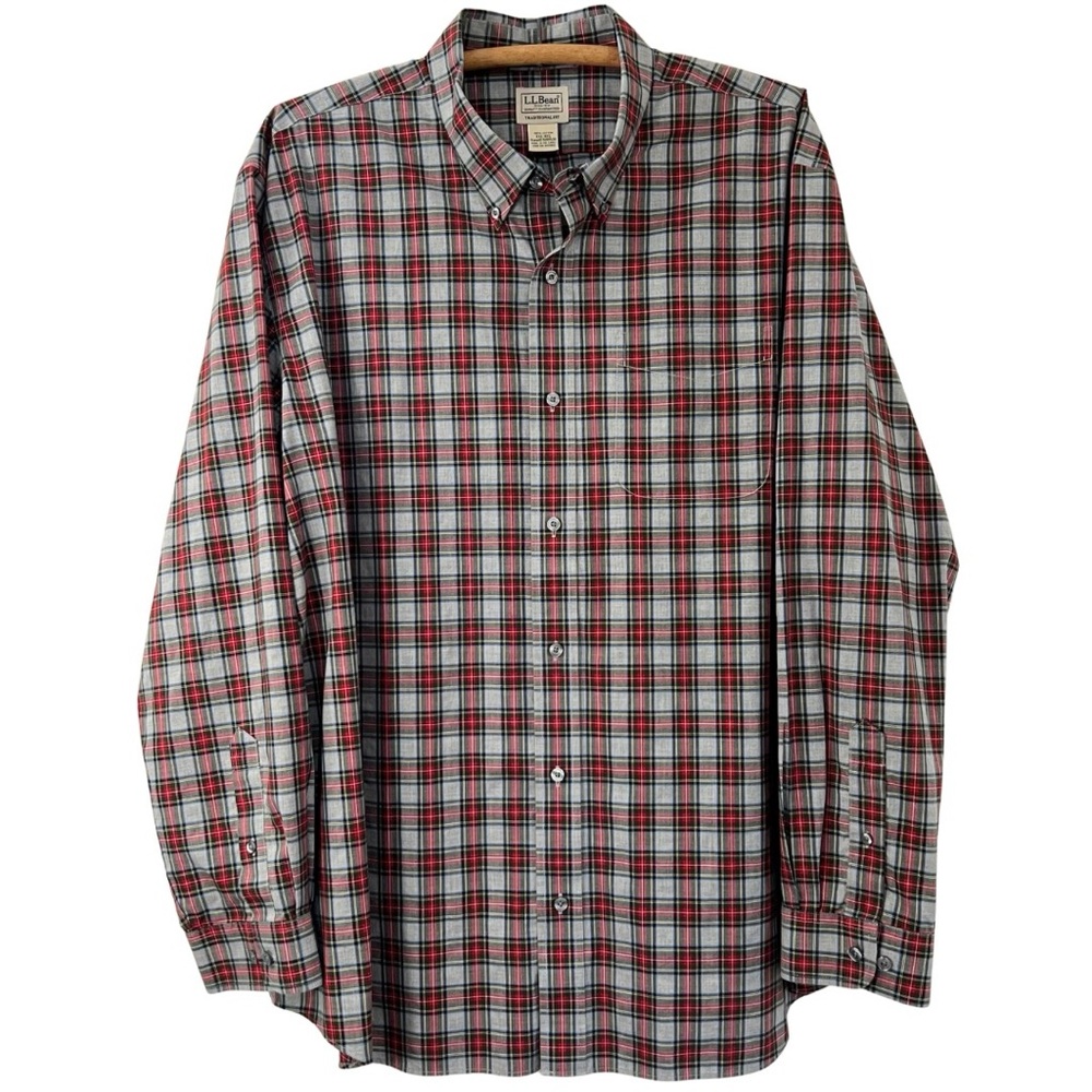 L.L. Bean Mens Button Down Shirt Size XXL Traditional-Fit 100% Cotton Gray Red